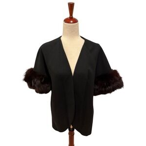 Vintage Claralura Original California Wool Fox Fur Trim Coat Black Womens Medium